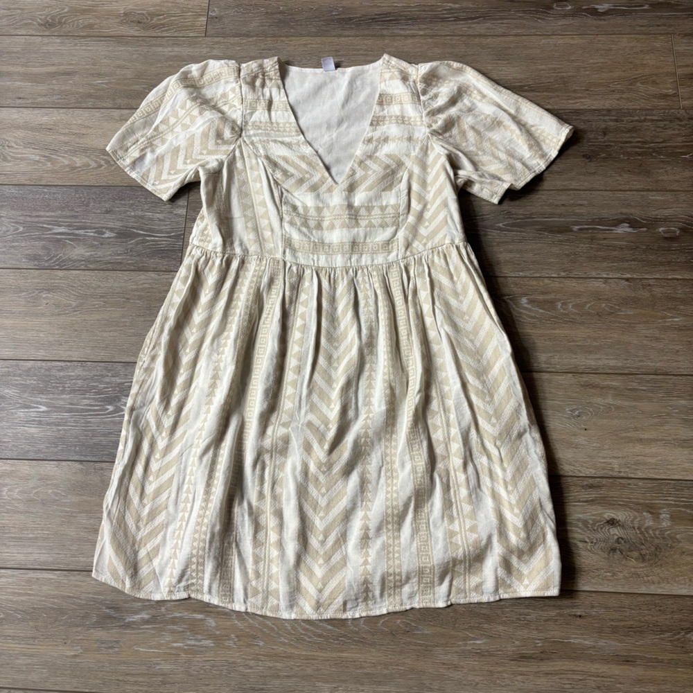 Old Navy Jacquard Mini Swing Dress Sz M Aztec Neutral Coastal Beach Boho Chic